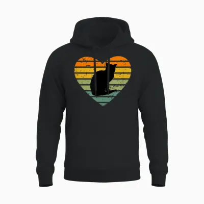 Retro Tier Silhouetten Für Jung Und Alt Ich Liebe Katzen Katzenhalter Katzenfreund Hauskatze Kater Unisex Hoodie - Black