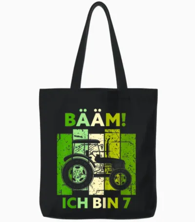 Kinder Bääm! Ich Bin 7 Sieben Jahre Junge 7. Geburtstag Traktor Tote Bags - Black