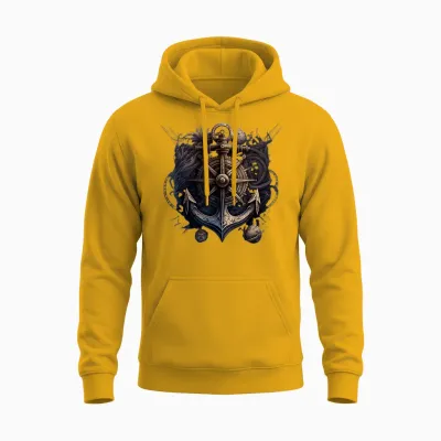 Anchor and Compass from Sailing Ship Maritime Sea Captain T-Shirt, Black Unisex Hoodie - Gold