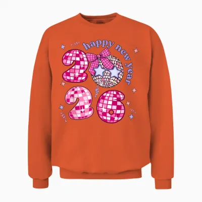 Groovy Happy New Year Party 2026 Girls Unisex Sweatshirt - Orange