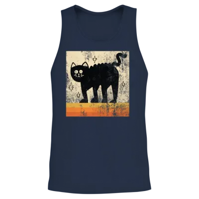 Vintage Style Retro Cat Unisex Tank Top - Navy