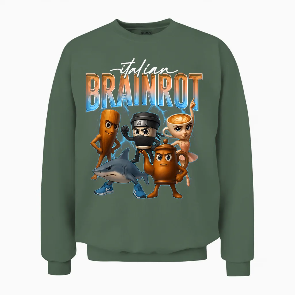 Tung Sahur Ballerina Cappuccino Assassino Tralalero Tralala Unisex Sweatshirt in Military Green