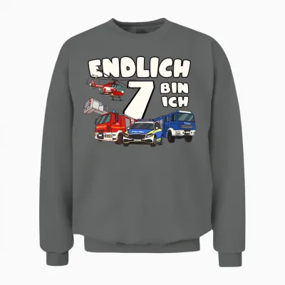 Kinder 7. Geburtstag Polizei, Feuerwehr, Thw & Rettungsdienst Unisex Sweatshirt - Graphite Heather