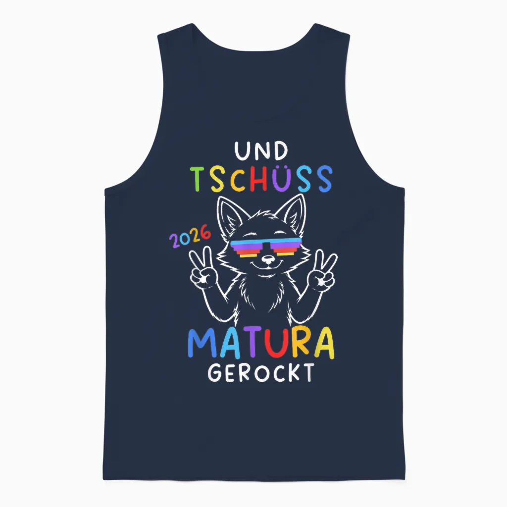 Und Tschüss Matura Gerockt Fuchs 2026 Abschluss Matura Unisex Tank Top in Navy