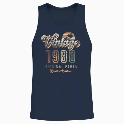 Vintage 1980 Limited Edition 45th Anniversary Palm Retro Unisex Tank Top - Navy