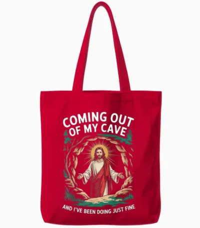 Coming Out of My Cave Humorvolle Auferstehung Tote Bags - Red