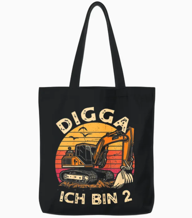 Ich Bin 2 Zwei Jahre Junge 2 Jahre Alt 2. Geburtstag Bagger Tote Bags in Black