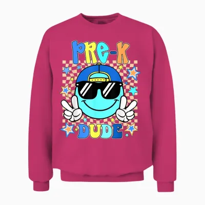 Pre-K Dude Smile Face First Day of Back to School Boys Unisex Sweatshirt - Heliconia