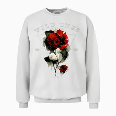 Backprint Streetwear Mode Fashion Damen Herren Retro Rose Unisex Sweatshirt - White