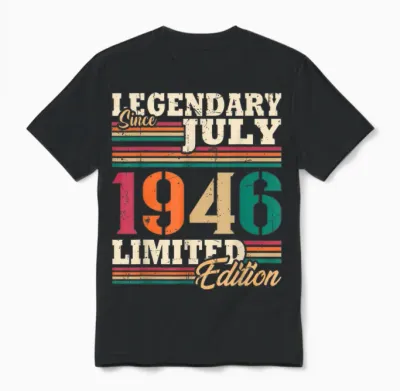 Vintage Juillet 1946 Cadeau Anniversaire 80 Ans Hommes Unisex T-Shirt - Black