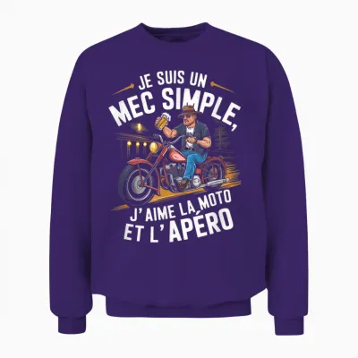 I Am a Simple Guy Motorcycle and Aperitif Retro Vintage Fan Humor T-Shirt, Black, S Unisex Sweatshirt - Purple