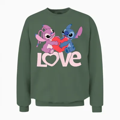 Amazon Essentials Stitch and Angel Love Valentine's Day Unisex Sweatshirt - Military Green