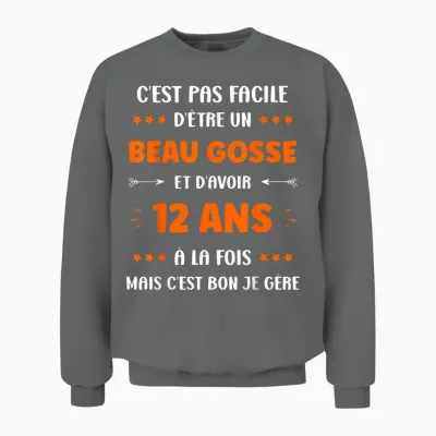Funny Boy 12 Years Old Handsome Kid Birthday 12 Years T-Shirt, Black, S Unisex Sweatshirt - Graphite Heather