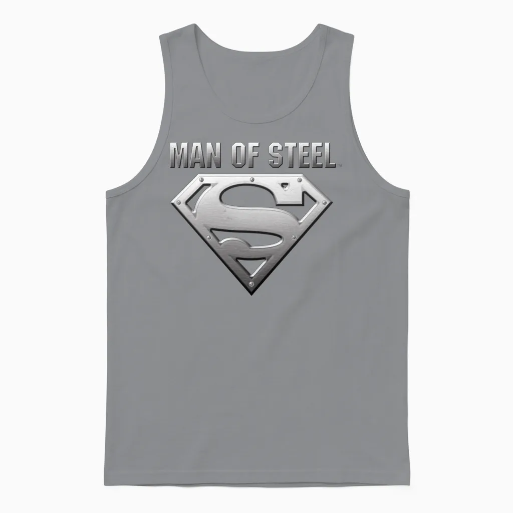 Superman S-Shield Steel Look Unisex Tank Top in Sport Grey