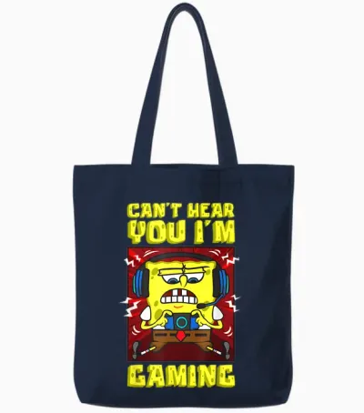 Mademark X Spongebob Squarepants - Spongebob Can’t Hear You I'm Gaming Video Games Players Fun Tote Bags - Navy