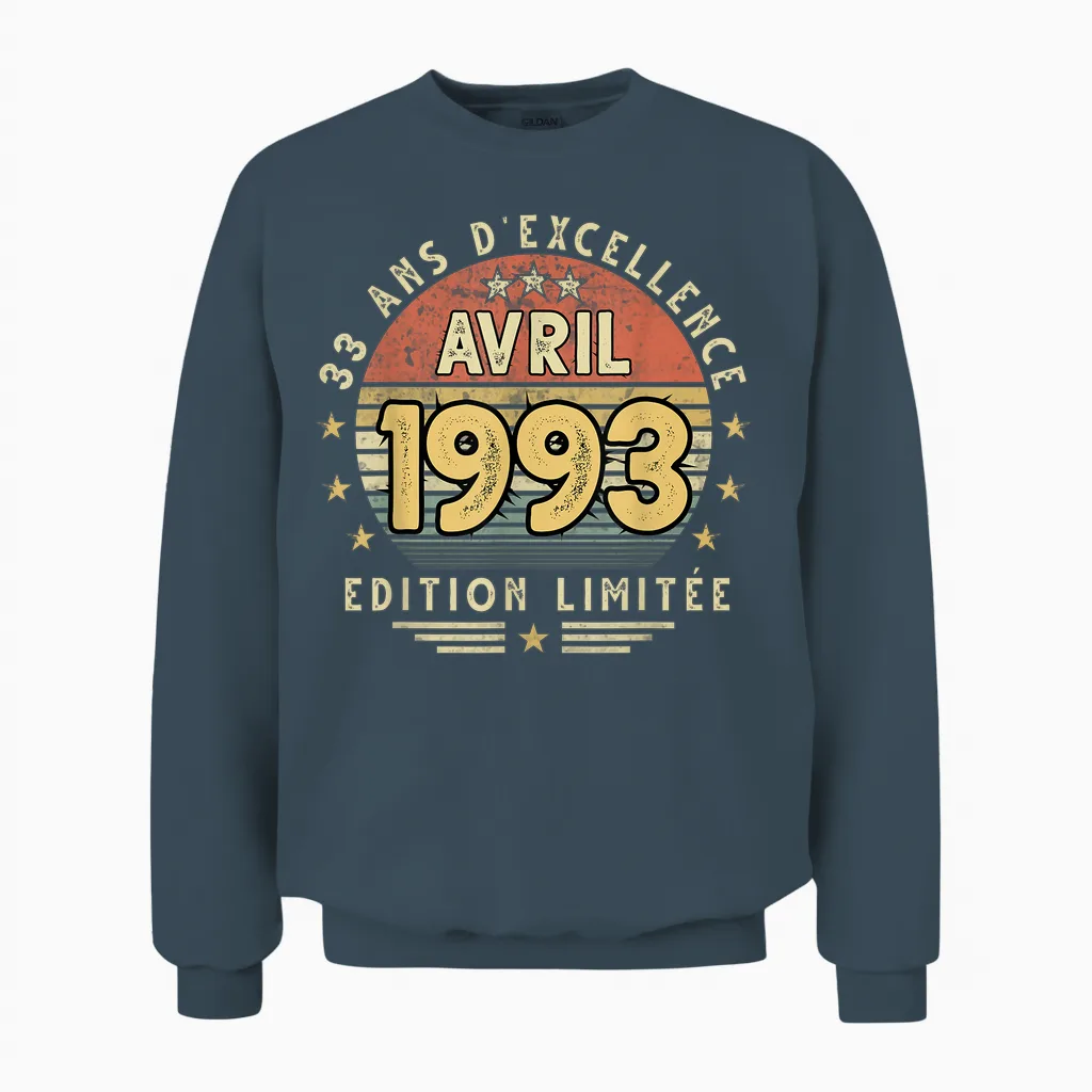 Avril 1993 Cadeau Anniversaire Avril 1993 33 Ans Homme Femme Unisex Sweatshirt in Dark Heather