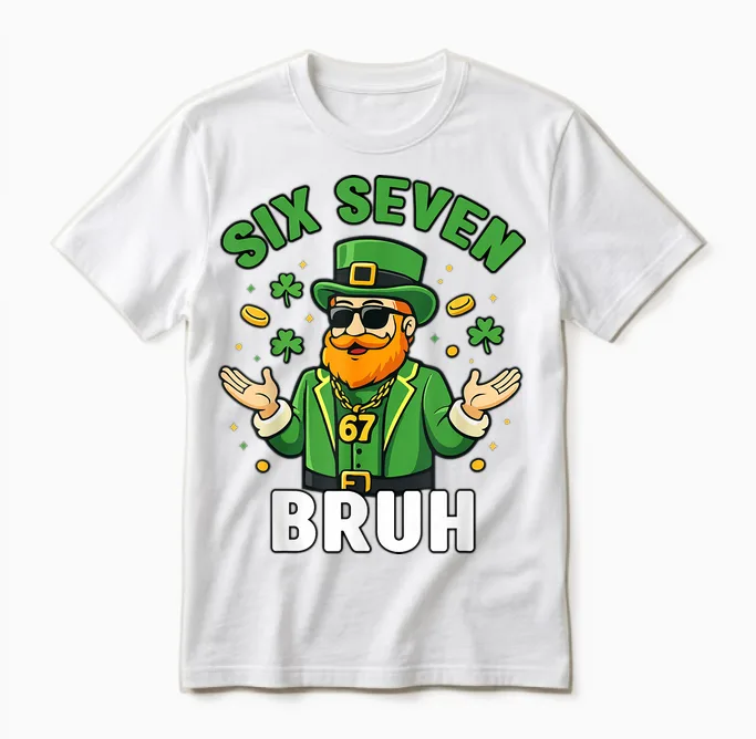 Six Seven 67 St Patricks Day 6 7 Bruh Boys Kids 6-7 Meme Unisex T-Shirt in White