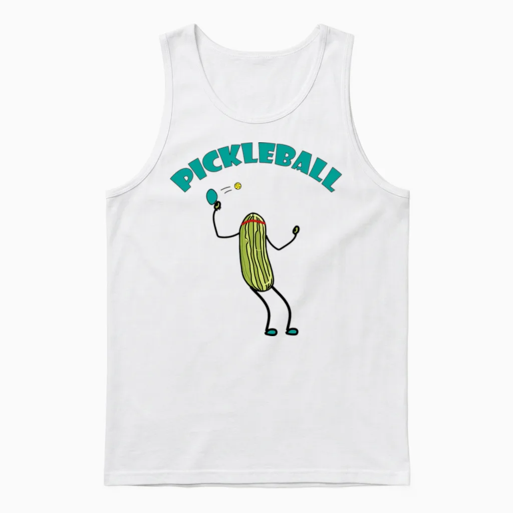 Funny Pickle Playing Pickleball Unisex Tank Top in White