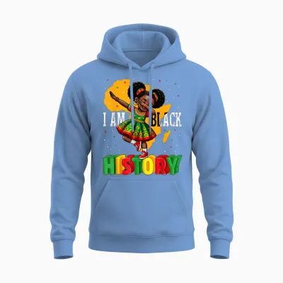 African American Girl Kid I Am Black History Month Unisex Hoodie - Carolina Blue