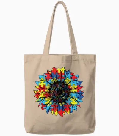 Autism Sunflower Retro Tote Bags - Natural