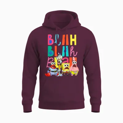Sponge Bob - Back Print Squarepants Blah Blah Unisex Hoodie - Maroon