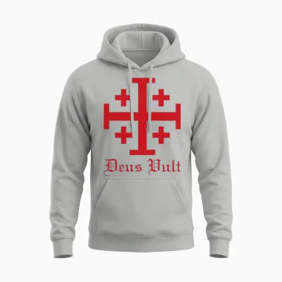 Deus Vult Jerusalem Cross Order of the Holy Sepulchre Knight Unisex Hoodie - Ash