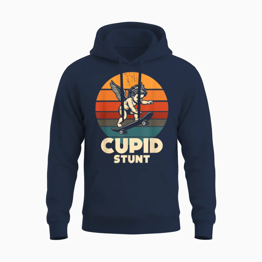 Skateboard Rétro Funny Cupid Stunt Spoonerism Angel Skater Unisex Hoodie in Navy