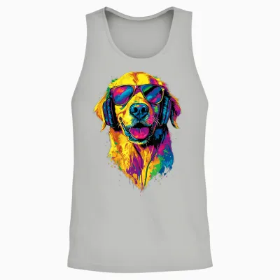 Golden Retriever with Sunglasses I Love Dogs T-Shirt, Black, S Unisex Tank Top - Ash