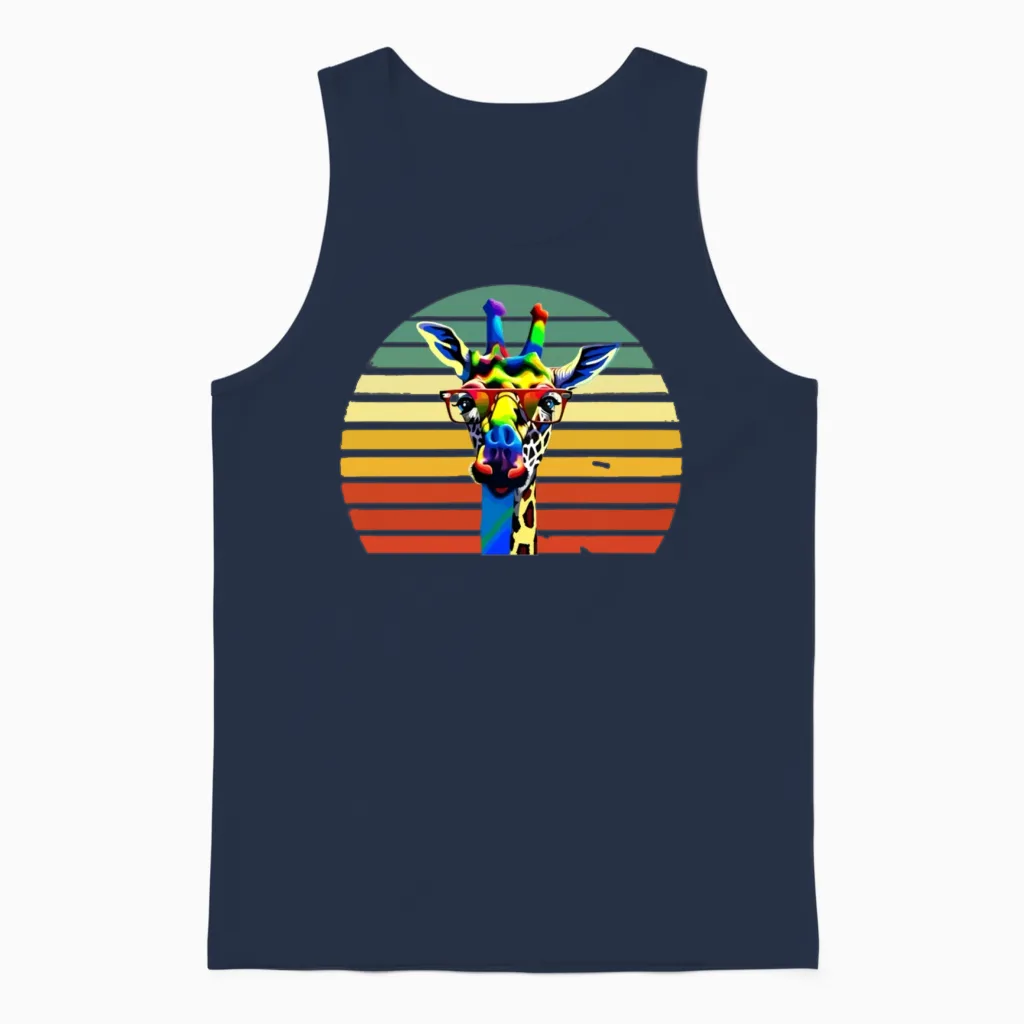 Giraffe Retro Colorful Unisex Tank Top in Navy