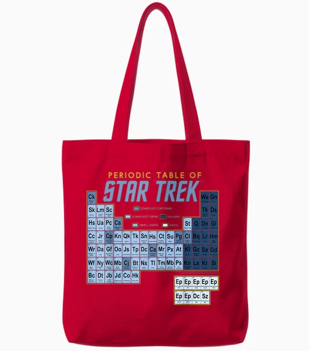 Star Trek Original Series Periodic Table Map Graphic Tote Bags in Red