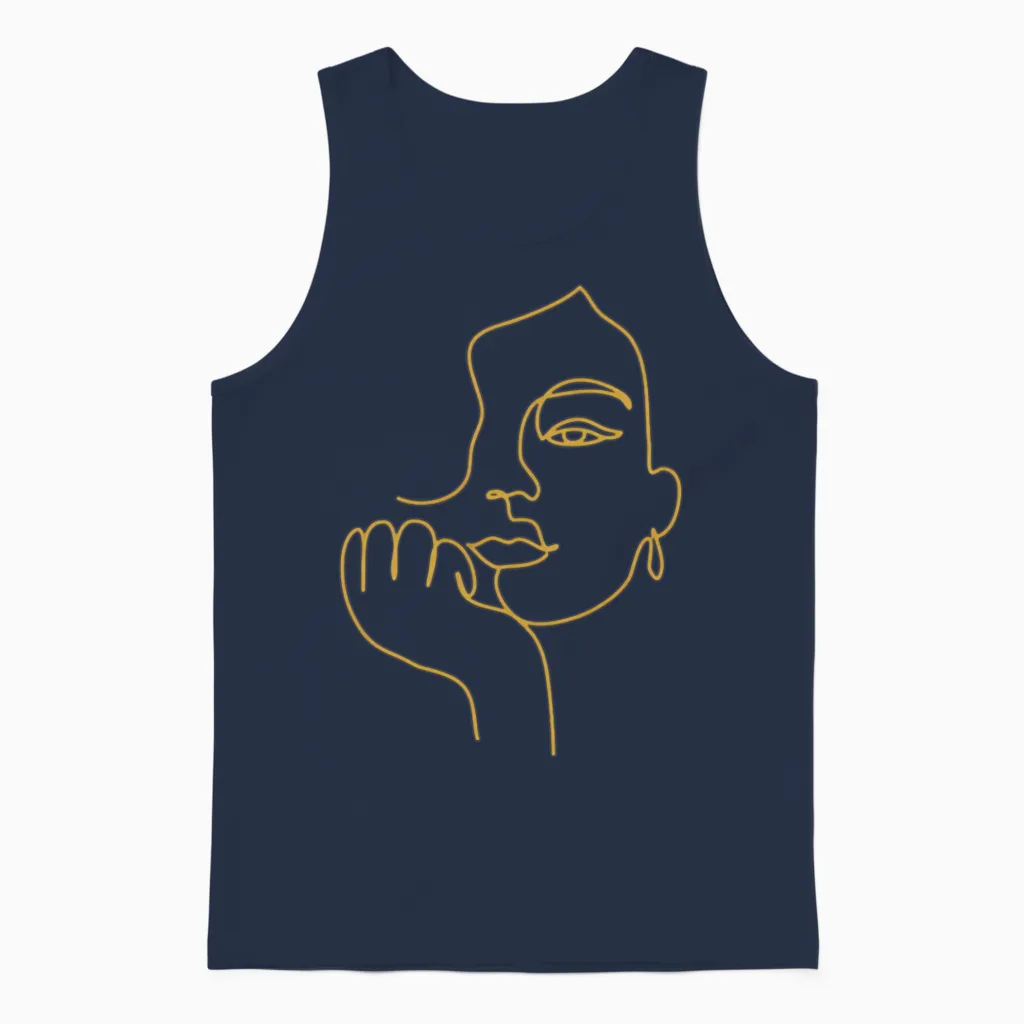 Face Line Drawing Unisex Tank Top in Navy