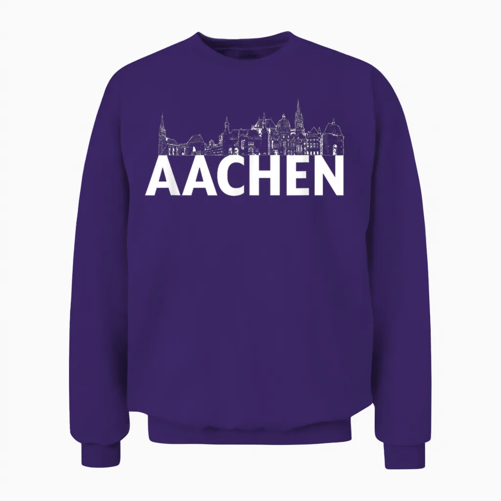 Aachen Deutschland Europa Stadt Skyline Silhouette Umriss Skizze Unisex Sweatshirt in Purple