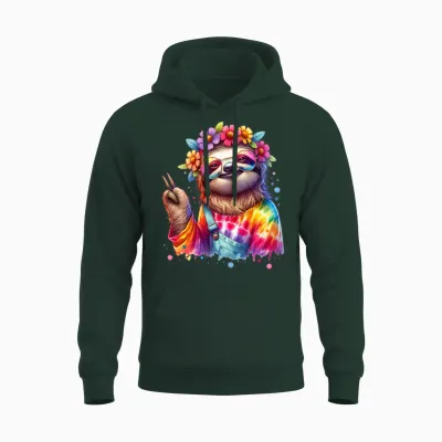 Hippie Sloth with Peace Unisex Hoodie - Forest