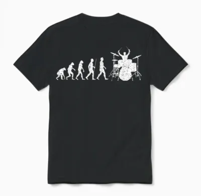 Schlagzeuger Evolution Drummer Schlagzeug Musikinstrument Unisex T-Shirt - Black
