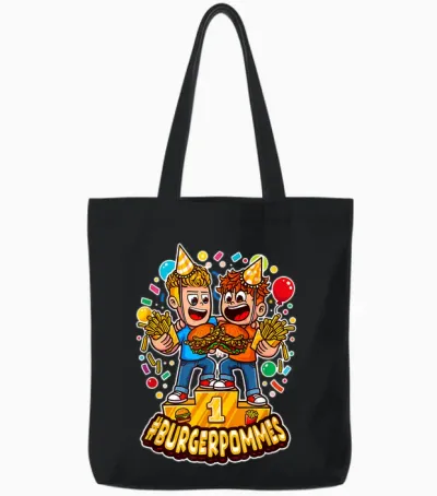 Cute Burger.pommes Cartoon Art Sieger Podest Foodie Tote Bags - Black