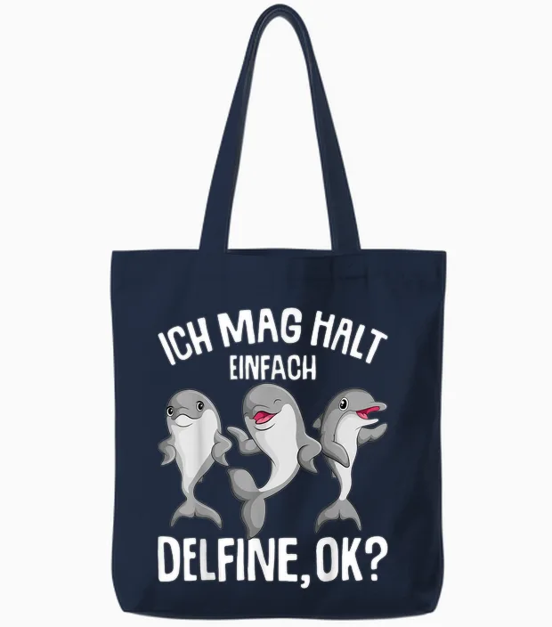 Ich Mag Halt Dolphin Girls' Children's T-Shirt, Black, S Tote Bags in Navy