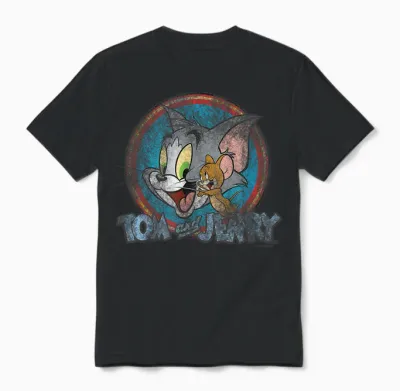 Tom and Jerry Yellow Red Blue Circle Logo Unisex T-Shirt - Black