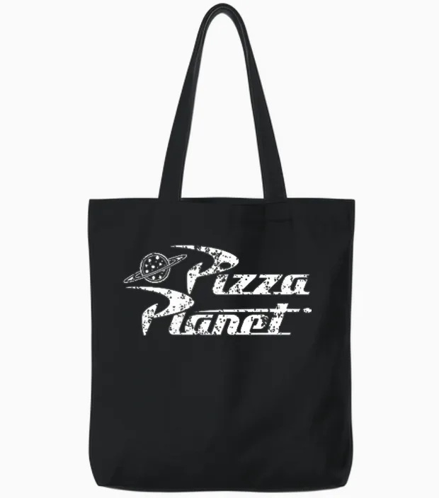 Disney Pixar Toy Story Pizza Planet Left Chest Logo Tote Bags in Black