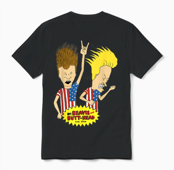 Beavis and Butt-Head Rock Out Us Flag Shirts Unisex T-Shirt in Black