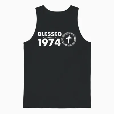 Retro 50th Birthday - Blessed Since 1974 by God's Unisex Tank Top - Black