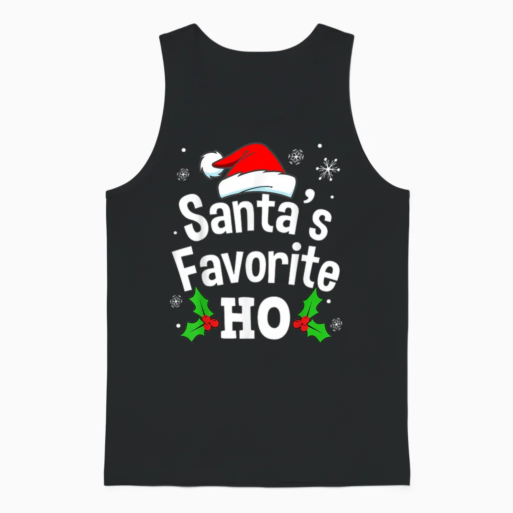 Funny Christmas Santa's Favorite Ho Naughty Pajama Black Unisex Adult Cotton Polyester Short Sleeve T-Shirt Small Unisex Tank Top in Black