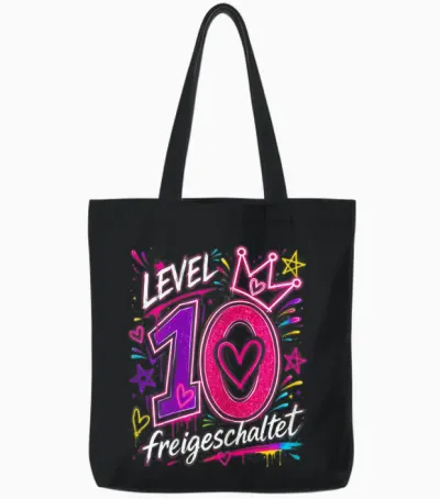 10 Jahre Mädchen Geburtstag Level Freigeschaltet Geschenk Tote Bags - Black