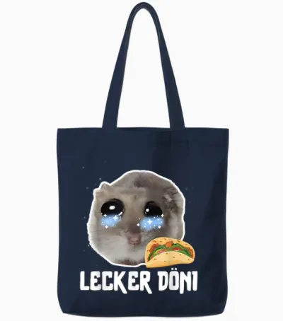 Lecker Döni Sad Hamster Meme Tote Bags - Navy
