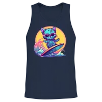 Retro Surfing Cat Lovers Unisex Tank Top - Navy – 2