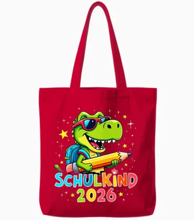 Schulkind 2026 Dino T-Rex Cool Einschulung Erste Klasse Tote Bags - Red