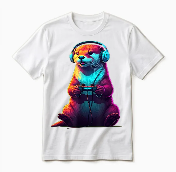 Otter Gaming Animal Video Games Funny Otter Unisex T-Shirt in White