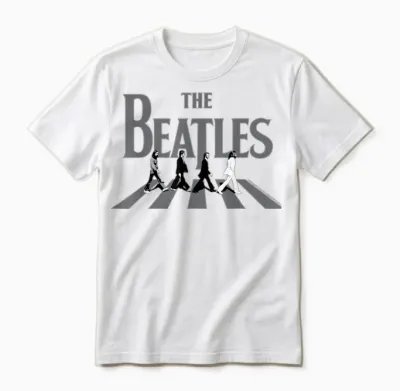 The Beatles - Abbey Road Greyscale Album Cover Unisex T-Shirt - White
