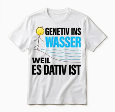 T-Shirt Genitiv Ins Wasser Weill Es Dativ Ist Quote Grammar Deuts Unisex T-Shirt - White