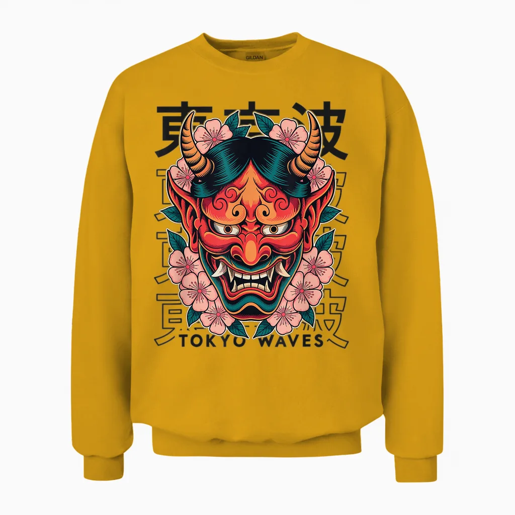 Masque De Démon Japonais Yokai Devil Hannya Japan Oni Unisex Sweatshirt in Gold