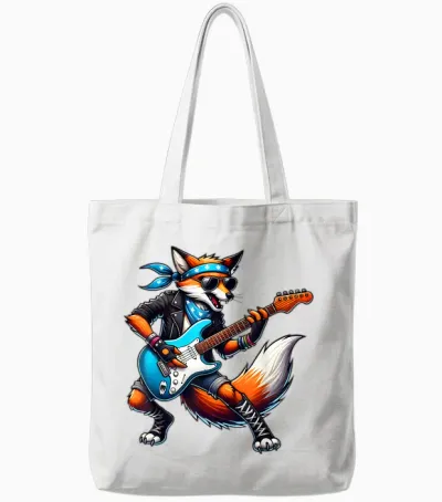 Punk Fox Guitar Rock N Roll Gothic Kids Rock Star Funny Tote Bags - White